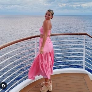 NEW! Two-Piece Skirt Set, Maxi Skirt Crossover Tube Top, Pink